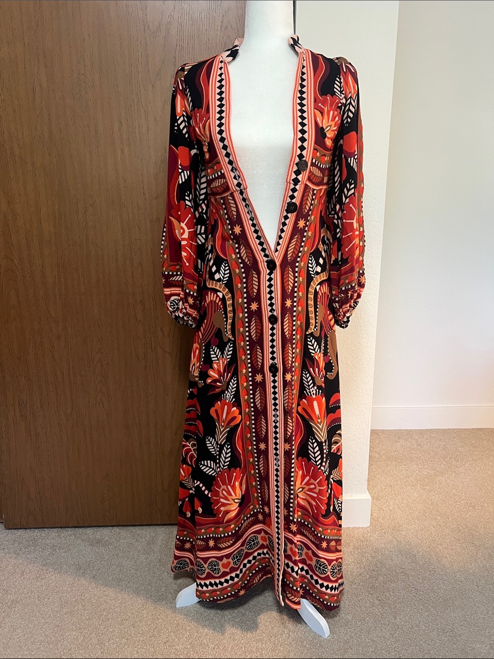 FARM Rio Nature Beauty Maxi Dress with Red & Orange Floral Print - Picture 2 of 8